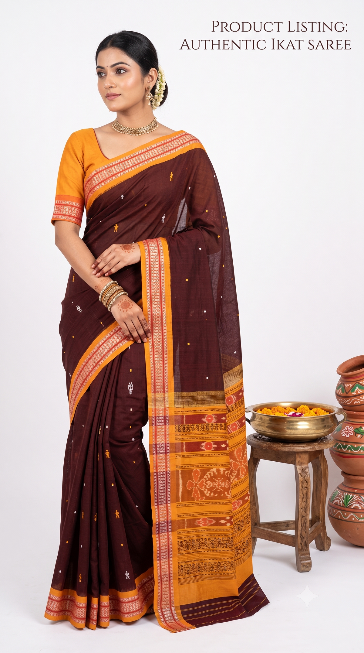 Sambalpuri Cotton Brown Saree
